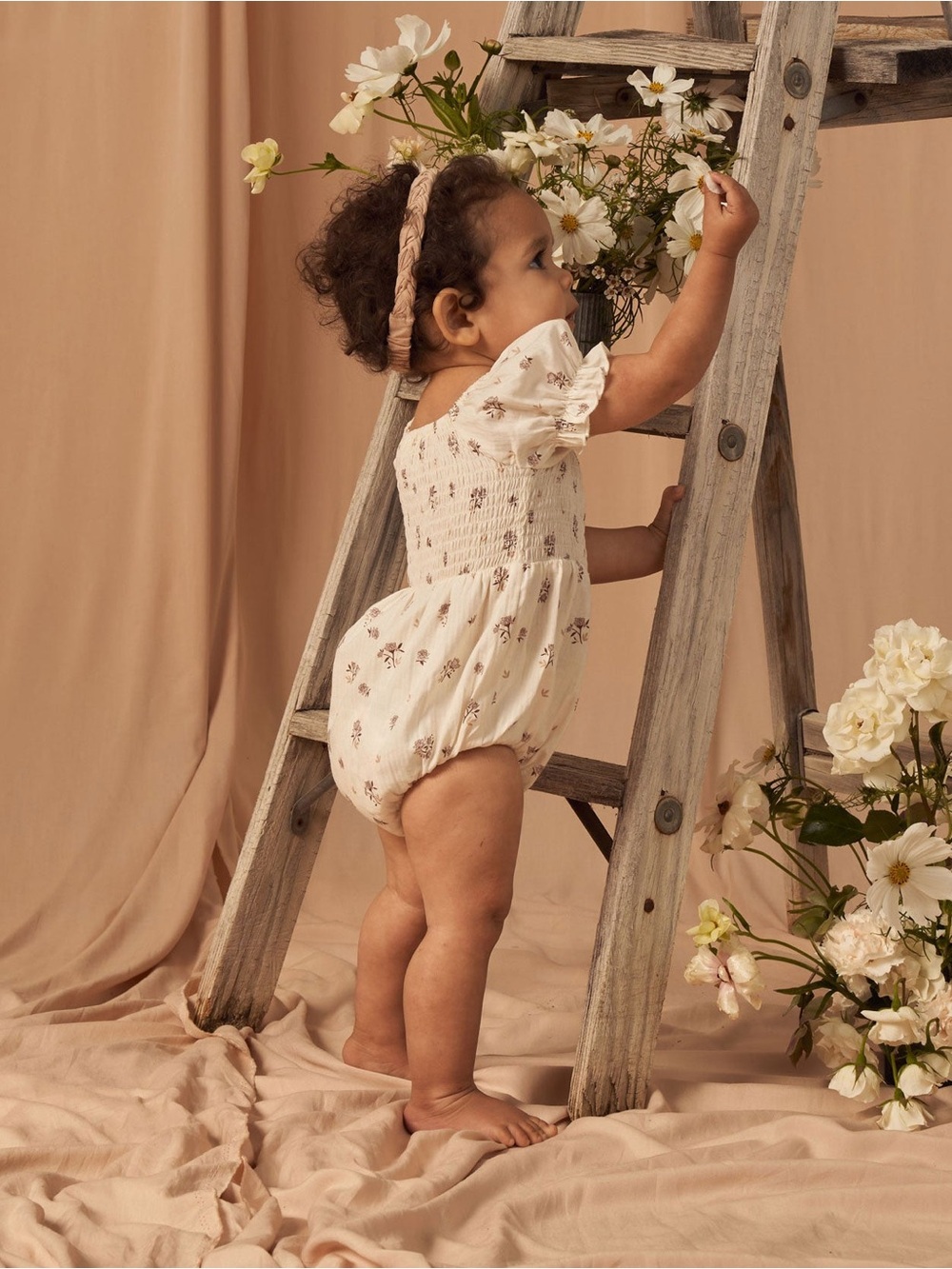 Rylee + Cru Noralee Cosette Romper NWT Size 6M Rose Ditsy Floral Ivory One Piece